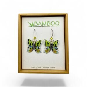 Sunset Moth Dangle Earrings 925 Sterling Silver Cloisonne Enamel